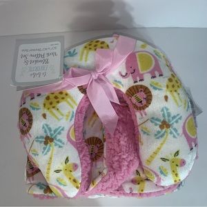 Le Bebe Favorites Pink 2pc Baby Blanket Neck Support Pillow Plush Set White